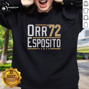 Original Orr Esposito 72 Bobby Orr Bruins Legends Sweatshirt featuring iconic team colors and logo.
