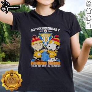 Original Peanuts 93rd Anniversary 1933-2026 Pittsburgh Steelers Ladies Tee celebrating memories with vibrant design.