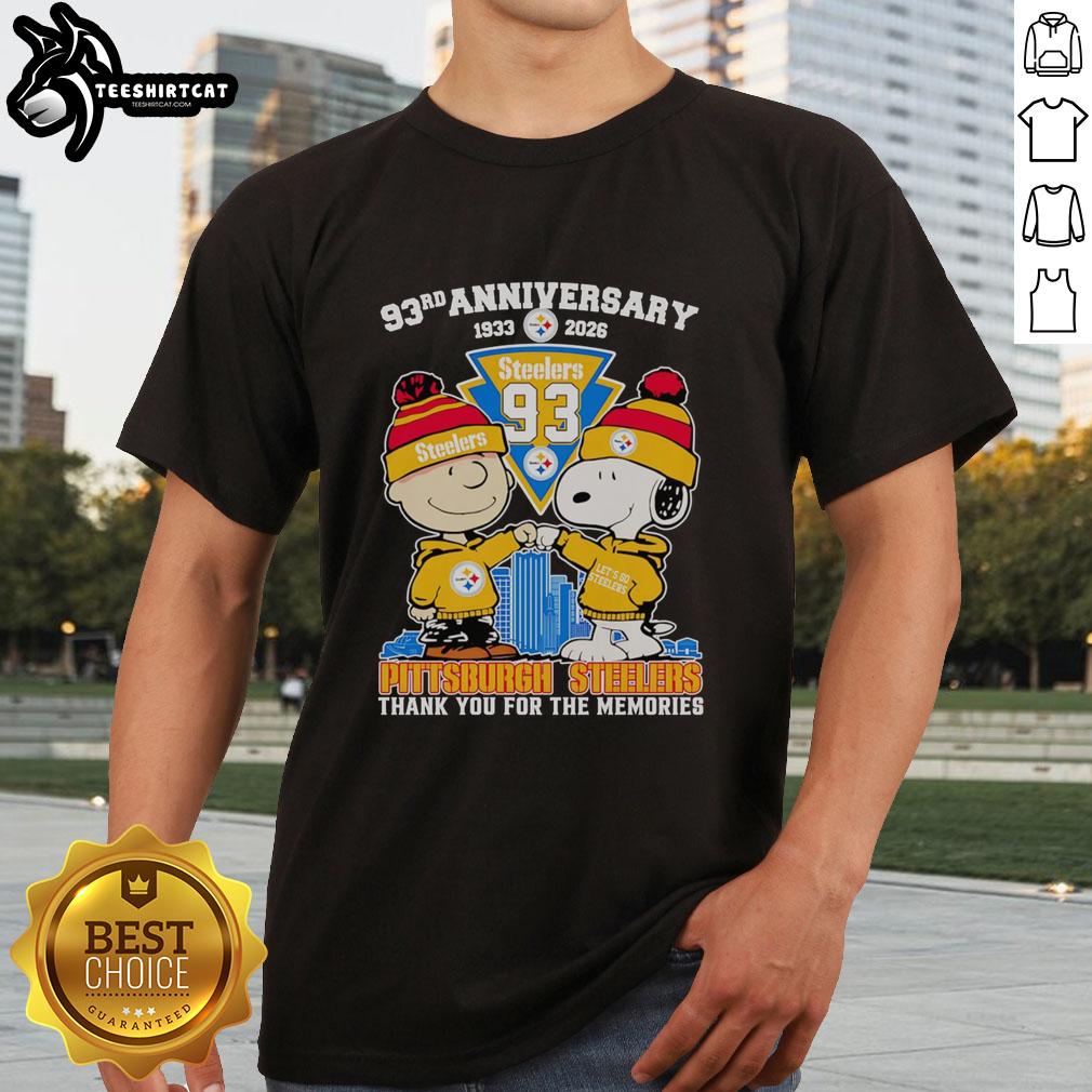 Original Peanuts 93rd Anniversary T-Shirt celebrating Pittsburgh Steelers 1933-2026, honoring memories and fandom.