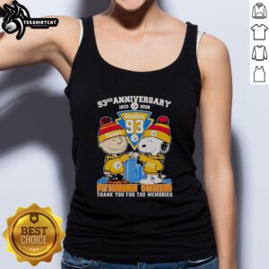 Original Peanuts 93rd Anniversary tank top celebrating Pittsburgh Steelers with 'Thank You For The Memories' design.