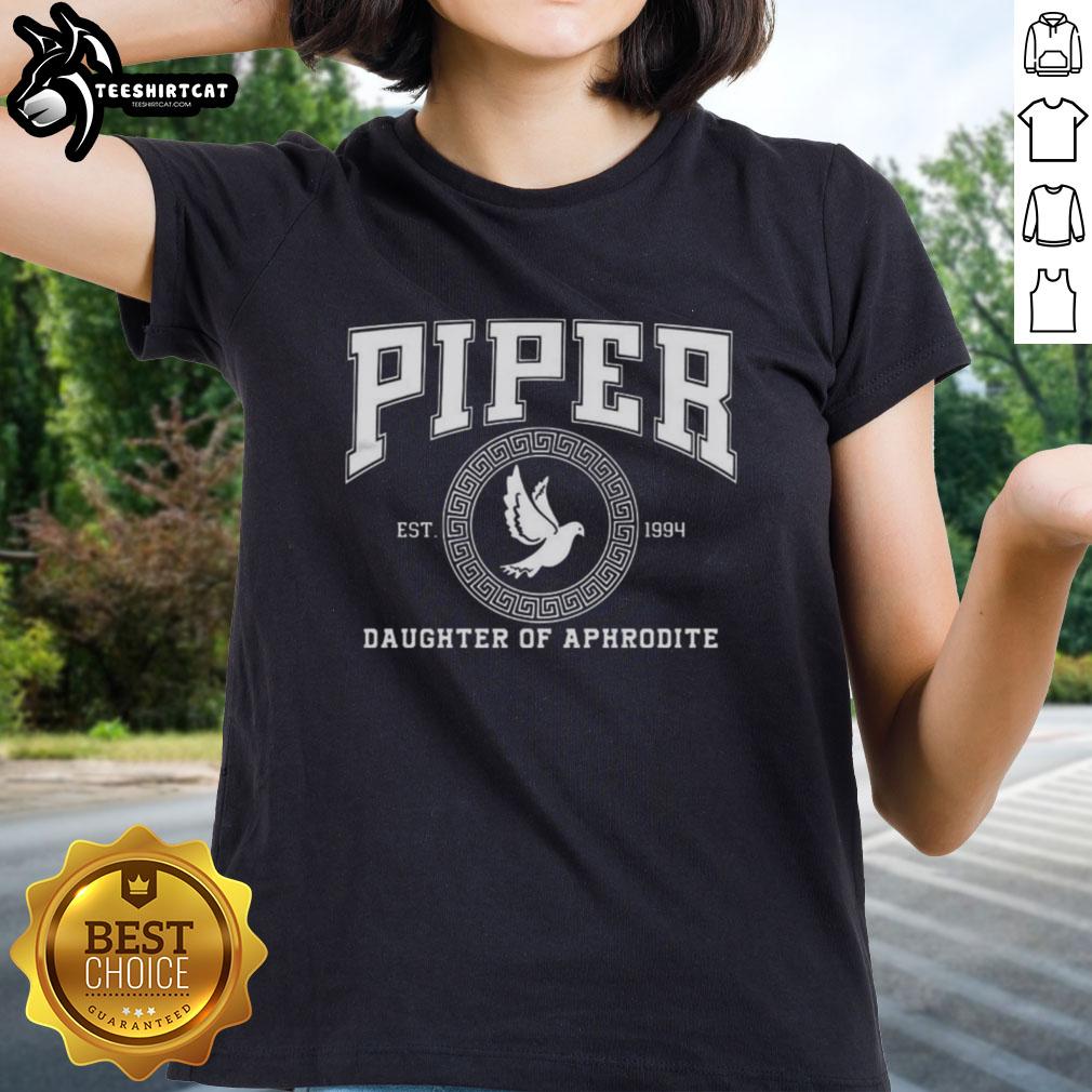 Alt Text: Original Piper Daughter of Aphrodite Rebel Heart Ladies Tee featuring a stylish design for fans of mythology.