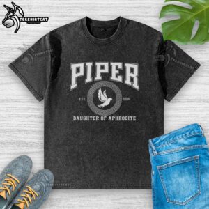 Original Piper Daughter of Aphrodite Rebel Heart washed t-shirt featuring a stylish design for fans of Greek mythology.