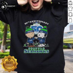 Original Snoopy and Charlie Brown Peanuts Seahawks 50th Anniversary sweatshirt featuring vibrant graphics and team colors.