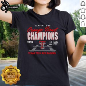 Alt Text: Original Texas Tech Red Raiders 2026 Orange Bowl Champions Classic Ladies Tee featuring team logo and vibrant colors.