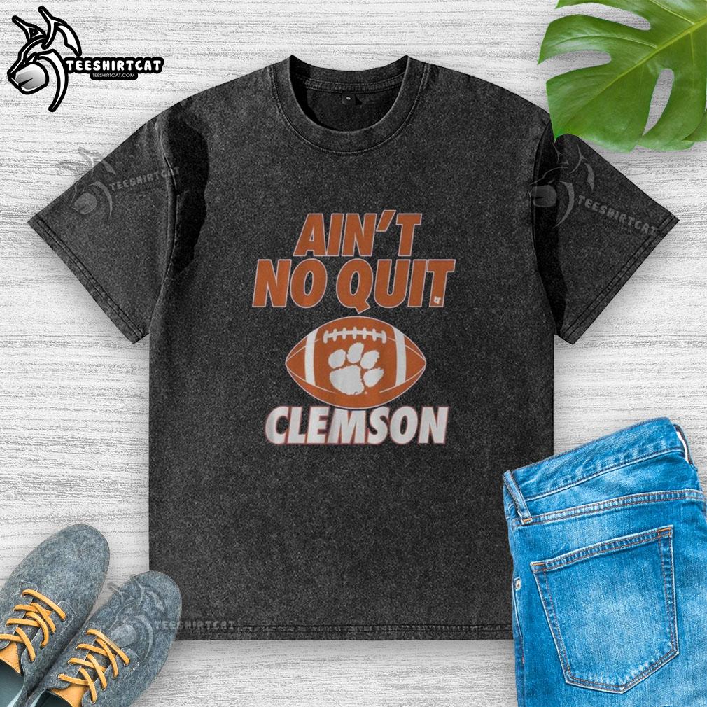 Premium Clemson Football Ain't No Quit Washed T-Shirt in orange, showcasing team spirit and high-quality fabric.