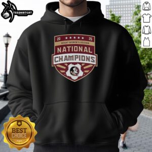 Premium FSU Women's Soccer National Champions Logo Hoodie featuring vibrant team colors and iconic design.