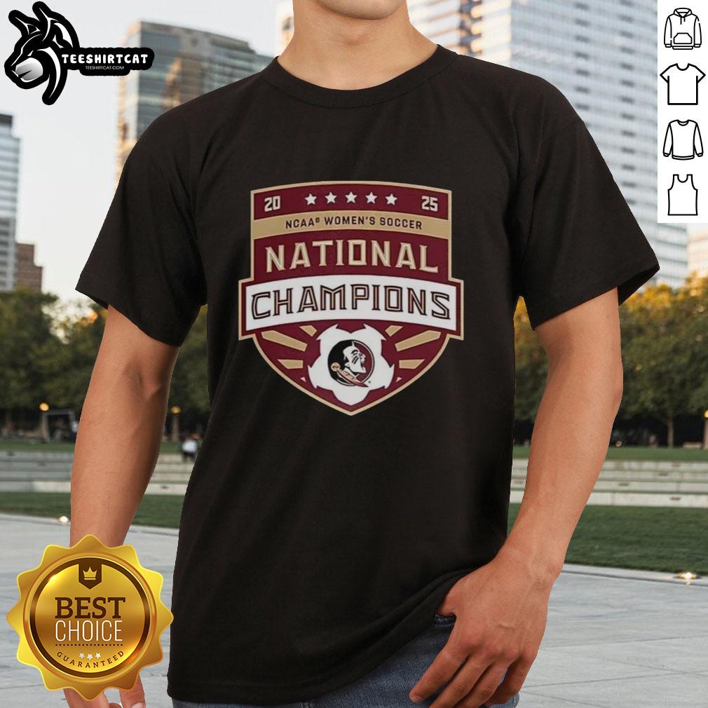 Premium FSU Soccer Women's Soccer National Champions logo T-shirt featuring bold graphics and team colors.