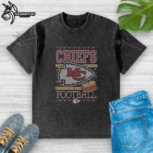Alt Text: Premium Kansas City Chiefs Holiday Washed T-Shirt featuring team logo, perfect for festive game day celebrations.