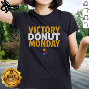 Premium Max Starks Victory Donut Monday Pittsburgh Steelers Ladies Tee featuring team colors and logo on a stylish design.