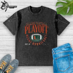Alt Text: Premium Miami Hurricanes 2025-2026 CFP Curve Logo Washed T-Shirt featuring vibrant team colors and comfortable fit.