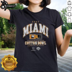 Premium Miami Hurricanes CFP Quarterfinal 2025 Cotton Bowl ladies tee, showcasing team spirit and stylish design.