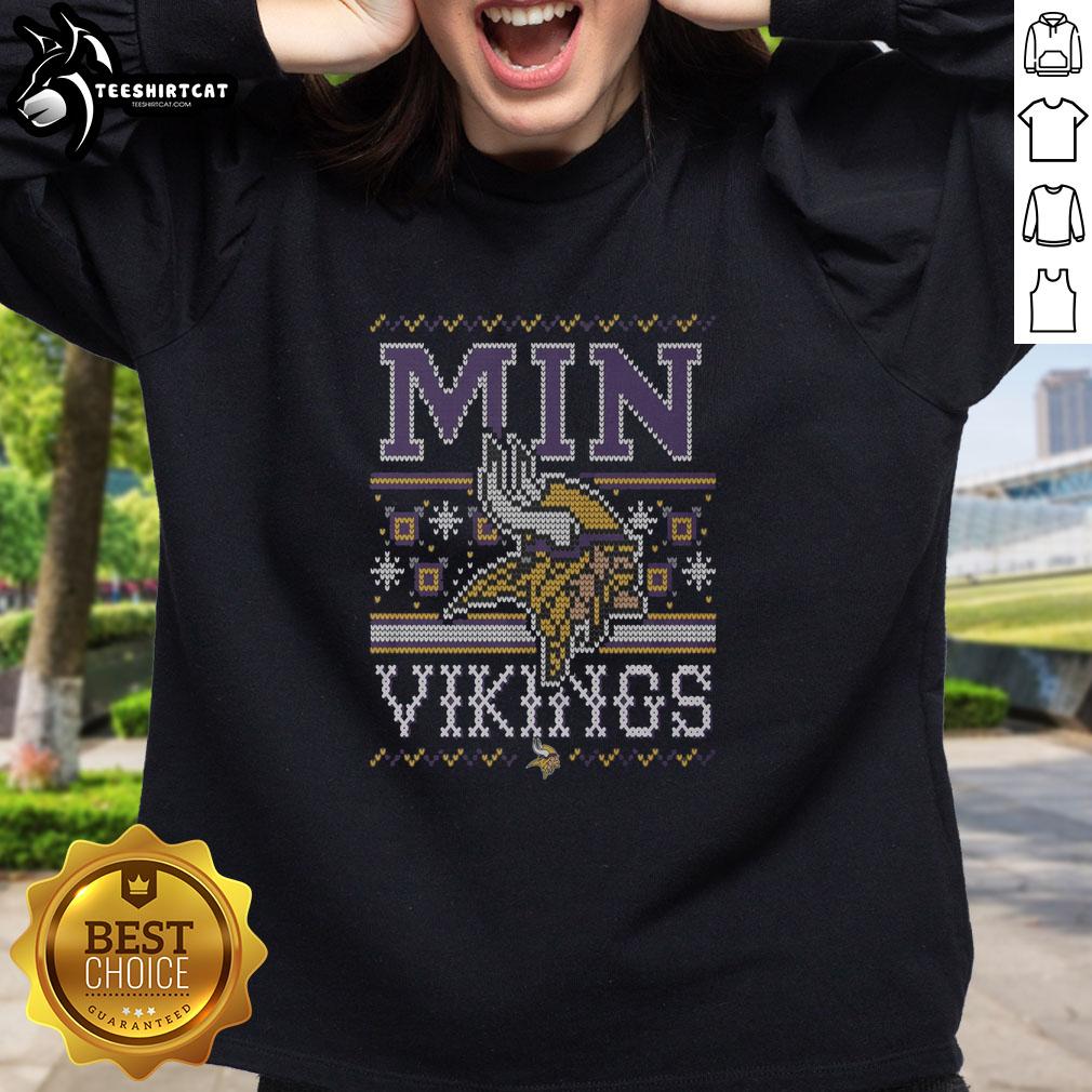 Premium Minnesota Vikings holiday sweatshirt featuring team colors and logo, perfect for festive fans and cozy winter wear.