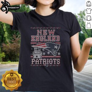 Premium New England Patriots Holiday Ladies Tee featuring festive design, perfect for fans celebrating the season.