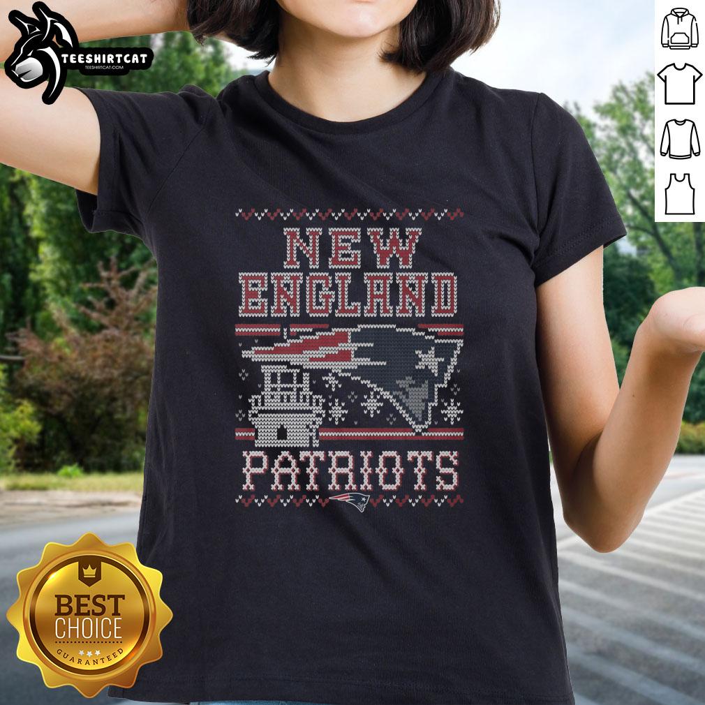 Premium New England Patriots Holiday Ladies Tee featuring festive design, perfect for fans celebrating the season.