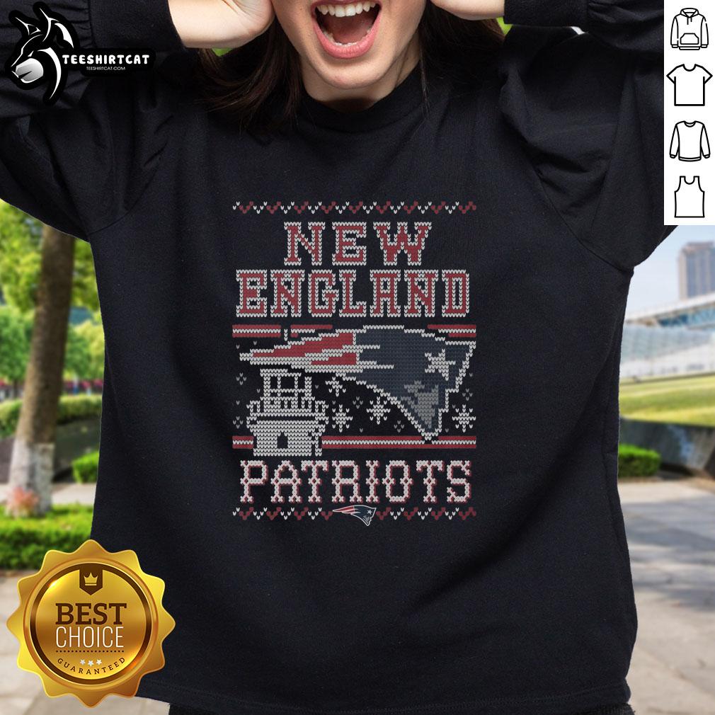 Alt Text: Premium New England Patriots holiday sweatshirt featuring team logo, perfect for festive game day celebrations.