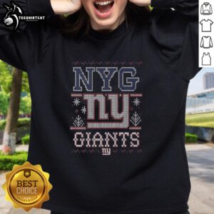 Premium New York Giants holiday sweatshirt in navy blue with festive design perfect for winter game days.