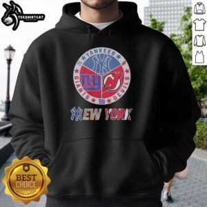 Premium New York Yankees, Giants, and Devils mashup logo hoodie, perfect for sports fans and stylish game day wear.