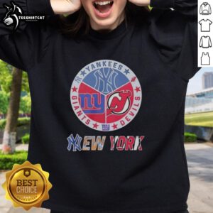 Alt Text: Premium New York Yankees, New York Giants, and New Jersey Devils mashup logo sweatshirt featured in stylish design.