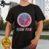 Alt Text: Premium New York Yankees, Giants, and Devils mashup logo t-shirt featuring vibrant team colors and iconic designs.