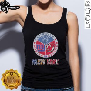 Premium New York Yankees, Giants, and Devils mashup logo tank top showcasing a unique sports design for fans.