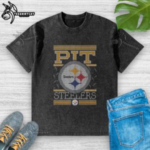 Premium Pittsburgh Steelers Holiday Washed T-Shirt featuring team colors and festive design for fans.
