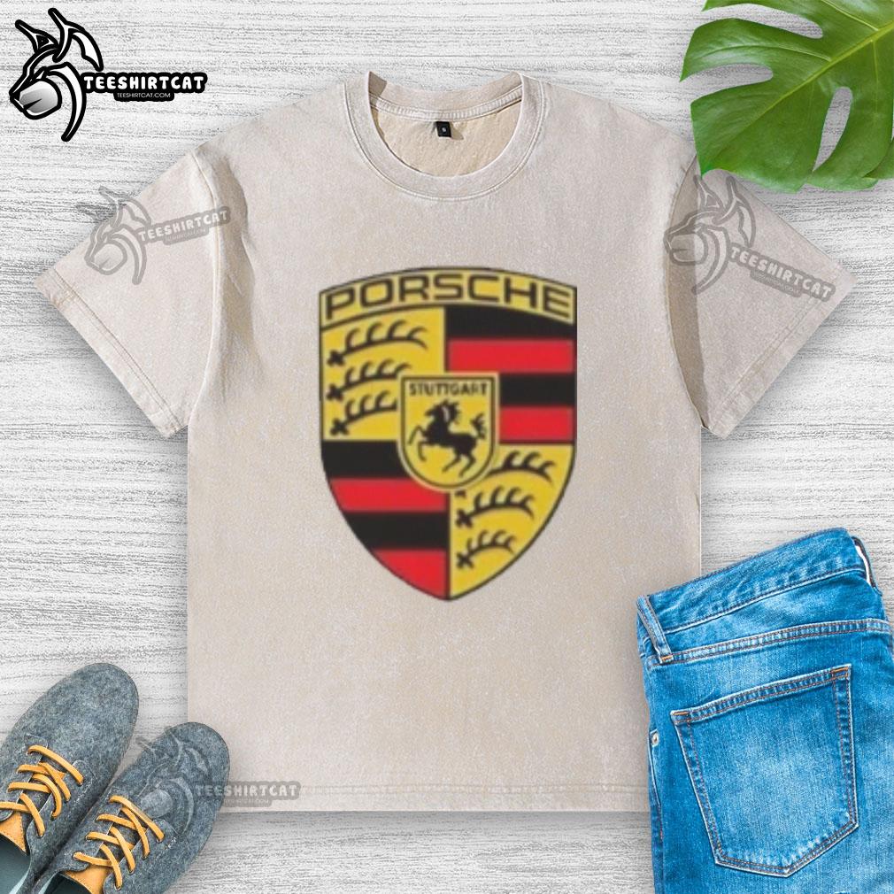 Alt Text: Premium Porsche logo on a trendy 'Im Not Saying Im Better' washed T-shirt for car enthusiasts.