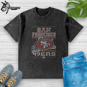 Alt Text: Premium San Francisco 49ers holiday washed t-shirt featuring a festive design and vibrant team colors.
