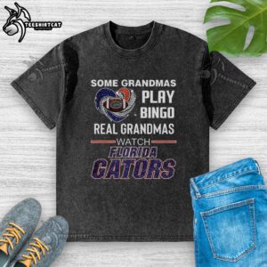 Premium Florida Gators washed t-shirt featuring grandmas playing bingo, perfect for fans and stylish comfort.