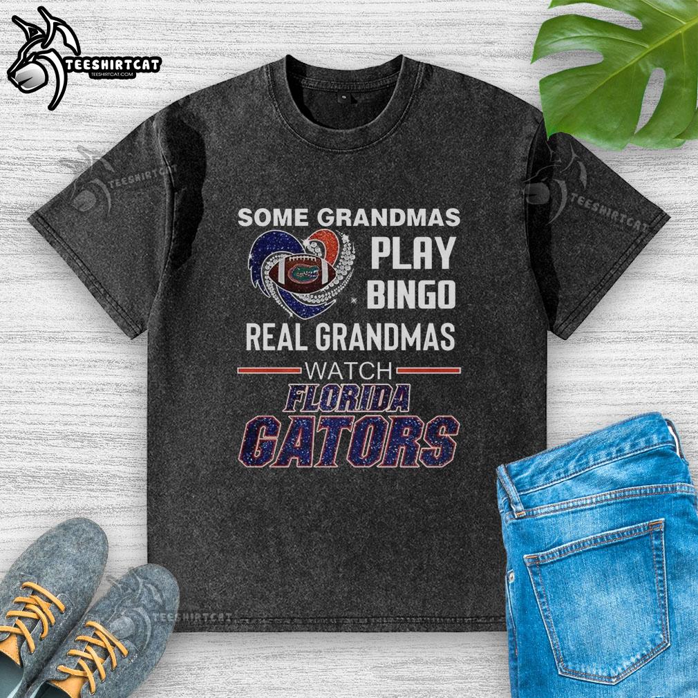 Premium Florida Gators washed t-shirt featuring grandmas playing bingo, perfect for fans and stylish comfort.