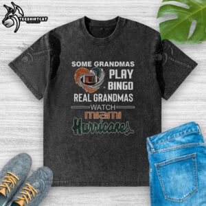 Real grandmas play bingo in Miami Hurricanes washed t-shirt, showcasing premium style and team spirit.