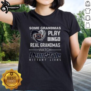 Real grandmas playing bingo in Penn State Nittany Lions ladies tee, showcasing fun and team spirit in premium style.