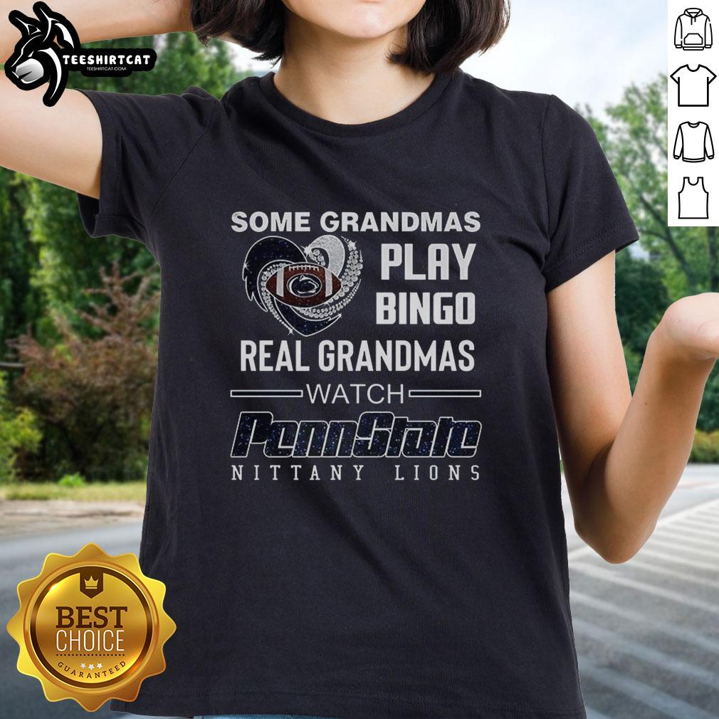Real grandmas playing bingo in Penn State Nittany Lions ladies tee, showcasing fun and team spirit in premium style.