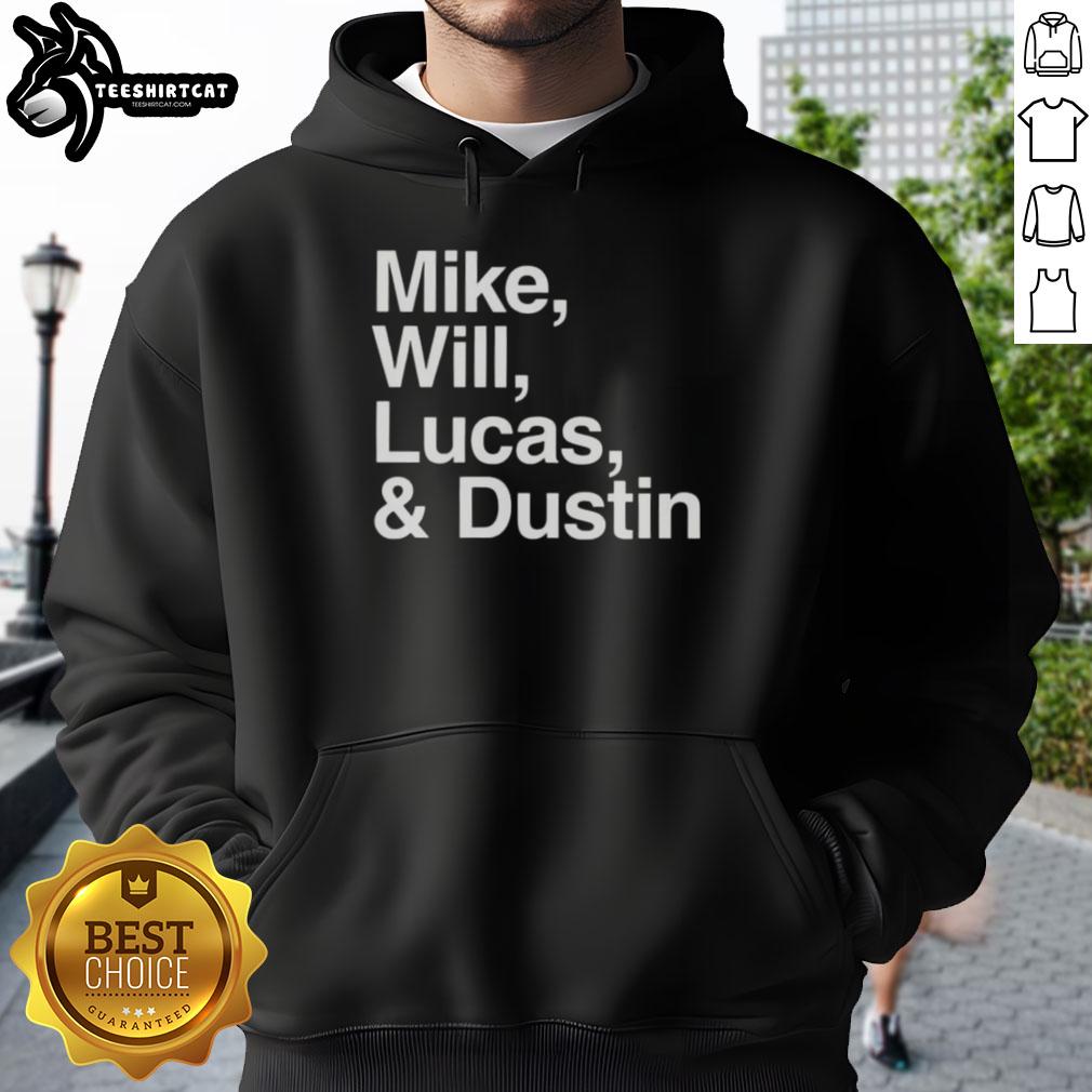Alt Text: Premium hoodie featuring Mike, Will, Lucas, and Dustin from Stranger Things, perfect for fans of the series.