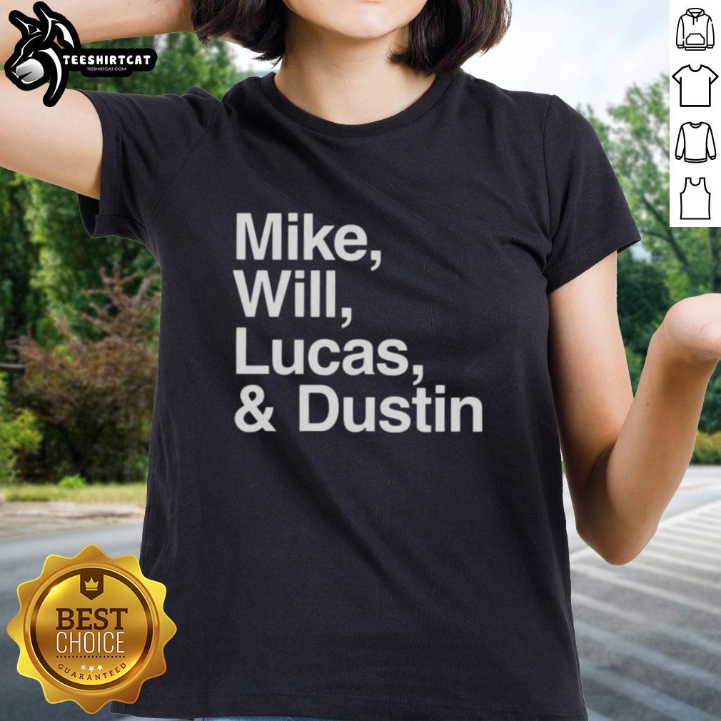 Premium 'Stranger Things' tee featuring Mike, Will, Lucas, and Dustin for ladies, perfect for fans of the series.