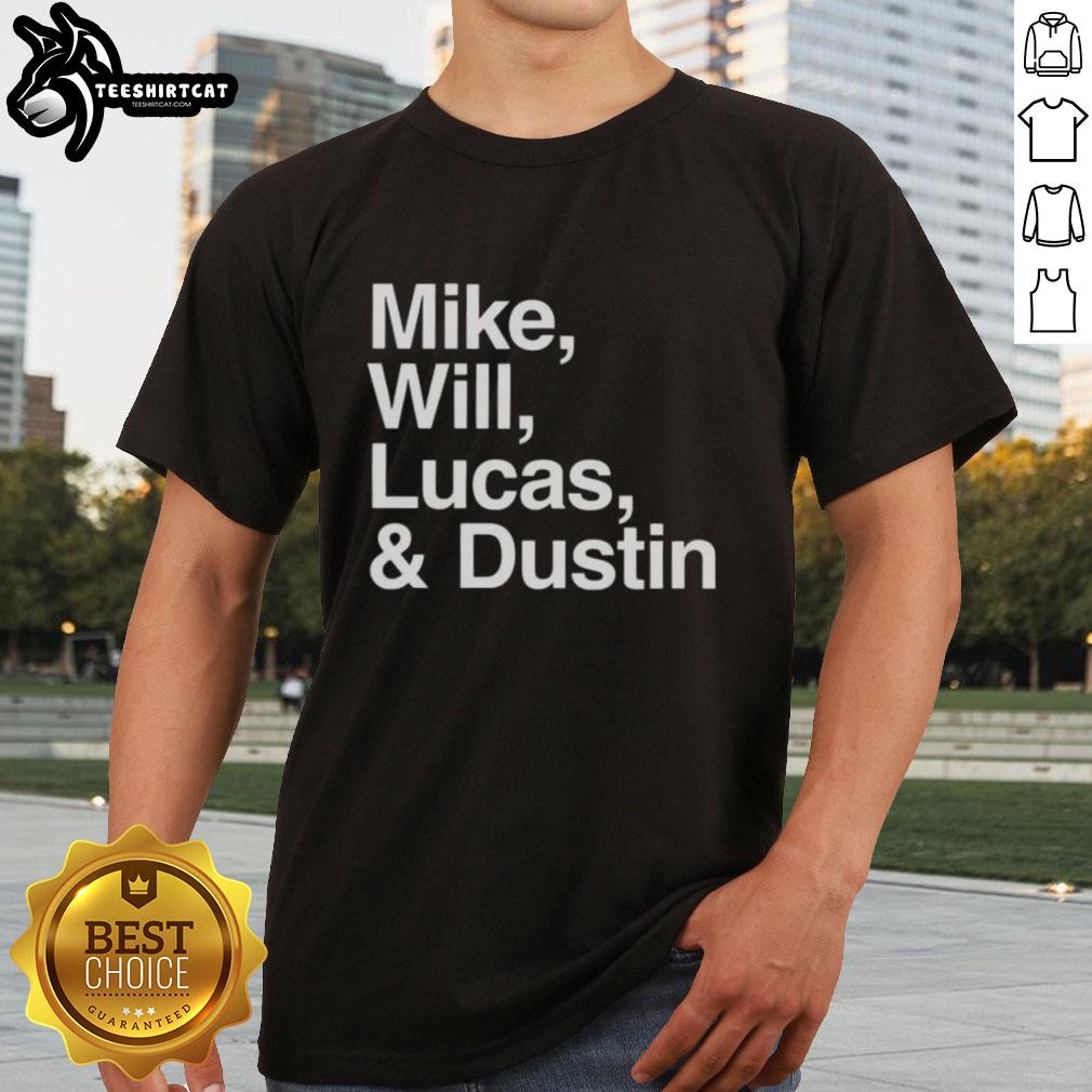 Premium Stranger Things T-Shirt featuring Mike, Will, Lucas, and Dustin for party fans. Perfect for casual outings!