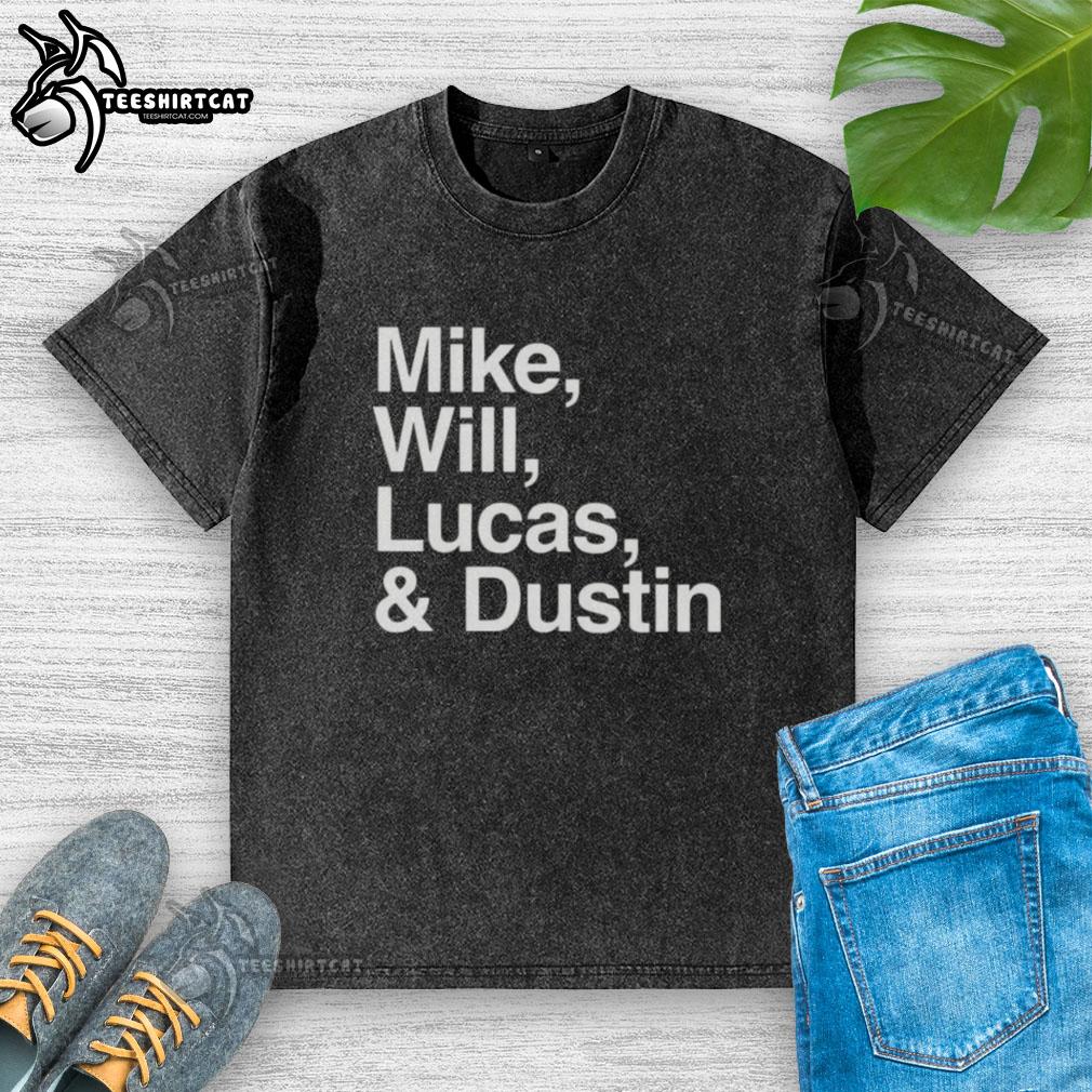 Premium washed t-shirt featuring Mike, Will, Lucas, and Dustin from Stranger Things for party wear.