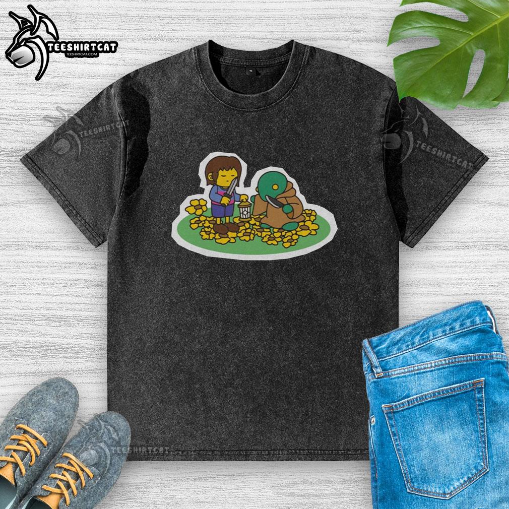 Premium Undertale Human and Tonberry design on a stylish washed t-shirt, perfect for fans of the game.