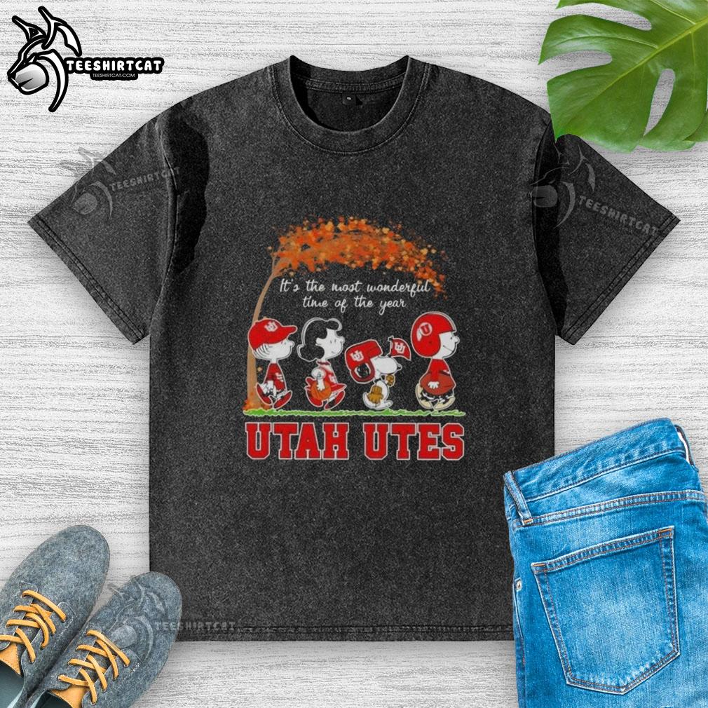 Premium Utah Utes X Peanuts Snoopy and Friends autumn t-shirt featuring festive designs for the holiday season.