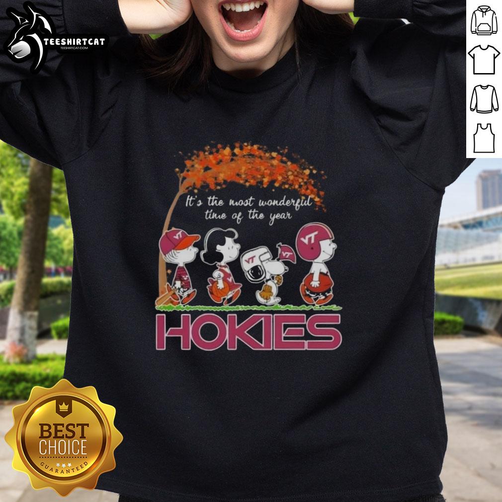 Premium Virginia Tech Hokies X Peanuts Snoopy and Friends autumn sweatshirt featuring festive designs for cozy fall wear.
