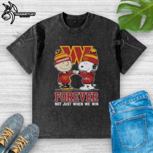 Alt Text: Premium Washington Commanders X Charlie Brown vs Snoopy Forever, Not Just When We Win T-Shirt design.