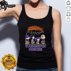 Alt Text: Premium Washington Huskies X Peanuts Snoopy and Friends autumn tank top featuring festive holiday designs.