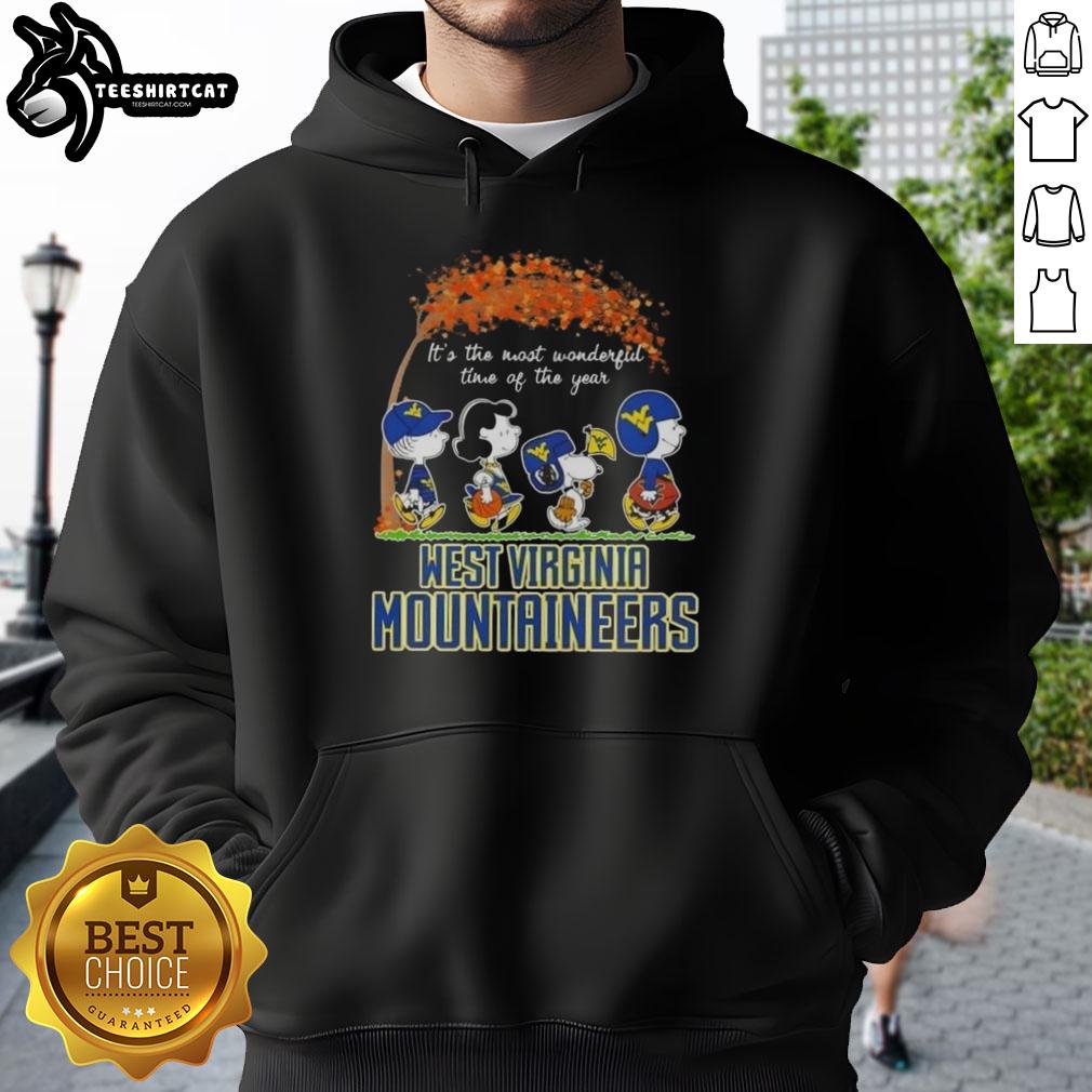 Alt Text: Cozy Premium West Virginia Mountaineers hoodie featuring Snoopy and friends, perfect for autumn celebrations.