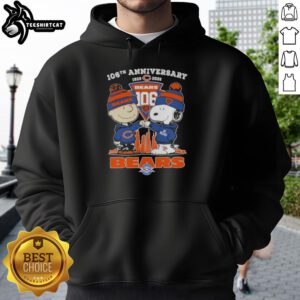 Pretty Charlie Brown and Snoopy 106th Anniversary hoodie featuring Chicago Bears skyline, celebrating 1920-2026.