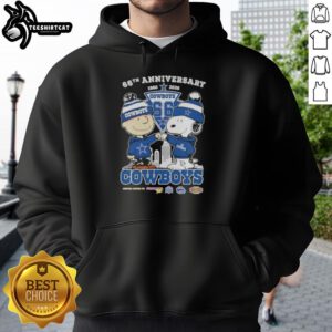 Pretty Charlie Brown and Snoopy 66th Anniversary hoodie featuring Dallas Cowboys football skyline design.
