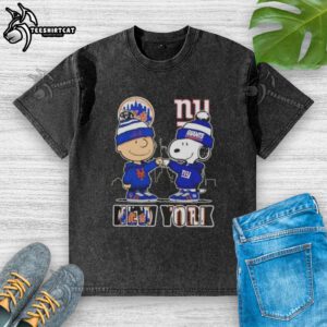 Pretty Charlie Brown fist bump with Snoopy, New York City skyline, Mets and Giants, on a washed t-shirt design.