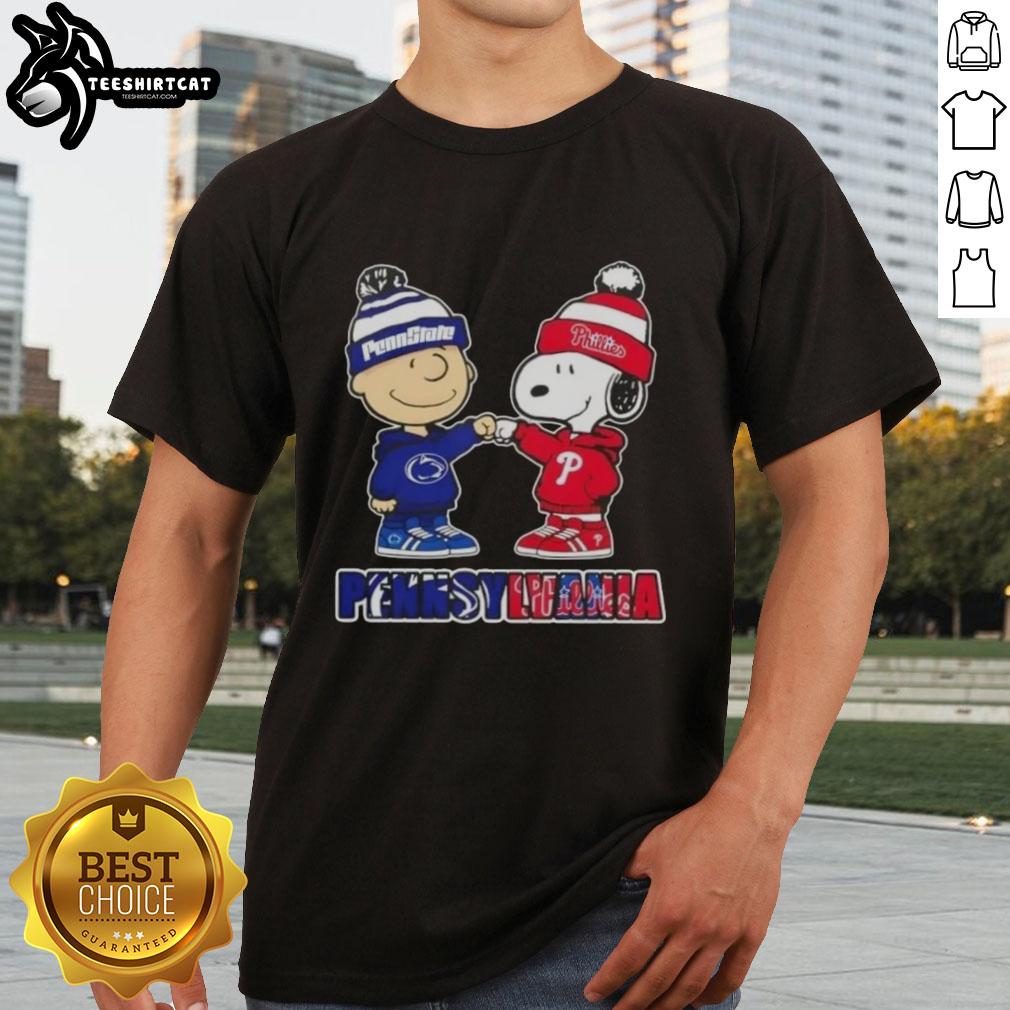 Charlie Brown fist bump with Snoopy on a Pennsylvania Nittany Lions & Philadelphia Phillies T-shirt design.