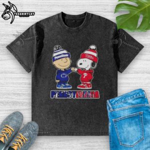 Pretty Charlie Brown fist bump with Snoopy on a Nittany Lions x Philadelphia Phillies washed t-shirt in Pennsylvania.