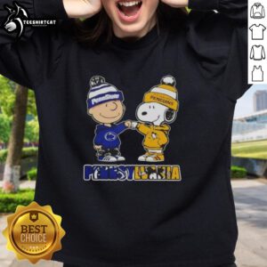 Alt Text: Pretty Charlie Brown fist bump with Snoopy on a Nittany Lions x Pittsburgh Penguins sweatshirt in Pennsylvania.