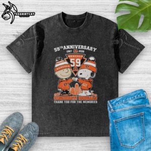 Alt Text: Stylish Cincinnati Bengals outfit featuring Snoopy and Charlie Brown, celebrating their 59th anniversary, 1967-2026.