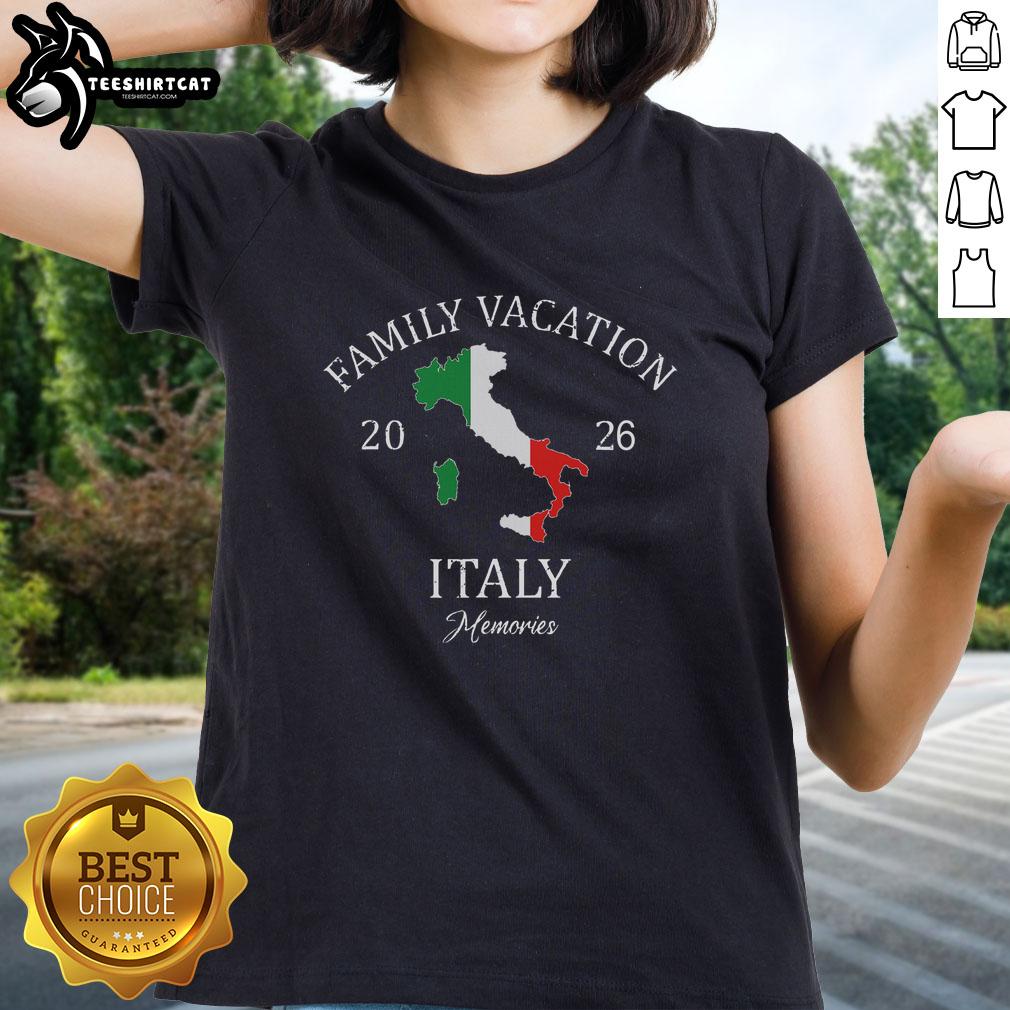 Pretty family vacation in Italy 2026 featuring the family travel squad in stylish ladies tees, capturing joyful moments.